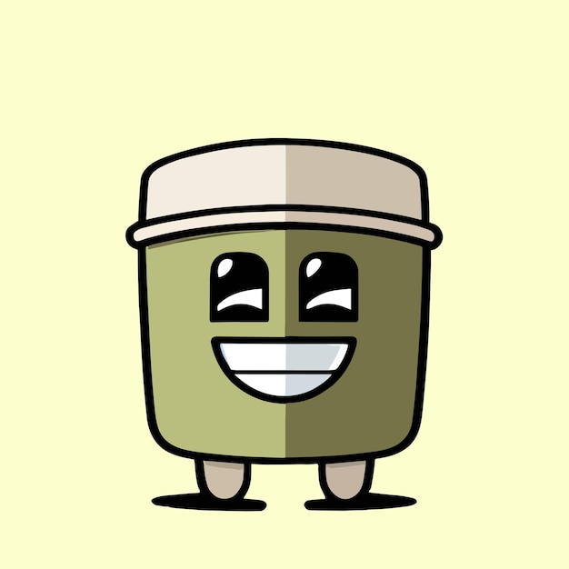 Cute mascot for a coffee cup with a happy expression flat cartoon design premium and simple vector