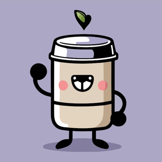 Cute mascot for a coffee cup with a happy expression flat cartoon design premium and simple vector