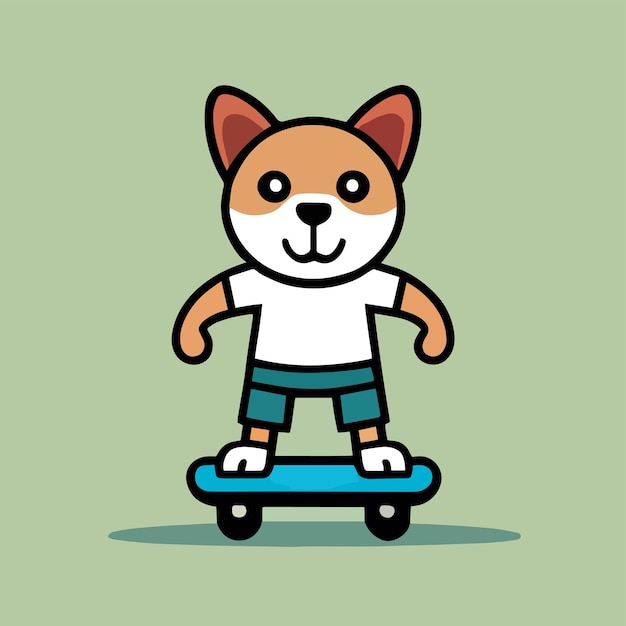 Vettore simpatica mascotte per un cane che gioca a skateboard con un disegno a cartone animato piatto di espressione felice per il gioco degli animali