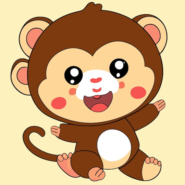 Cute mascot monkey hand drawn cartoon sticker icon concept isolated illustration