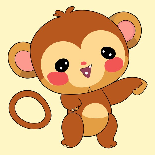 벡터 귀여운 마스코트 원숭이 손으로 그린 만화 스티커 아이콘 개념 격리된 그림