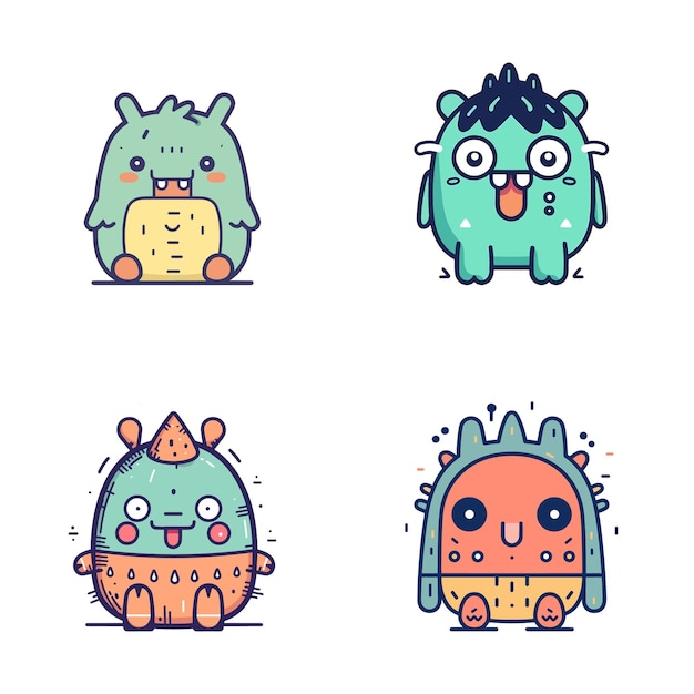 Cute mascot monster kawaii cartoon illustration set collection