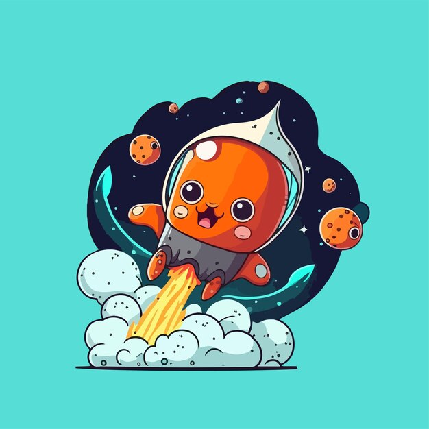 Premium Vector  Cute mascot for octopus shaped flying rocket that