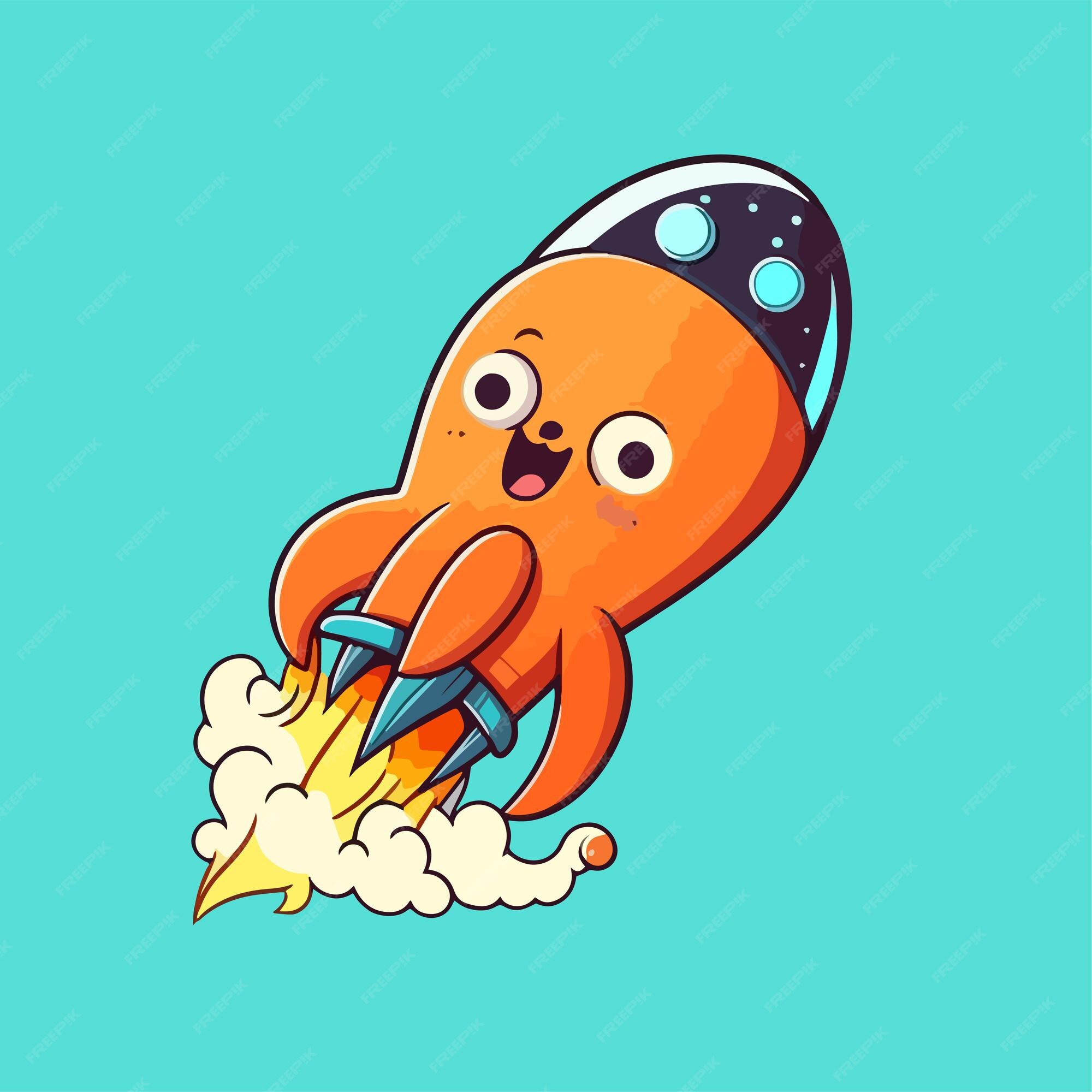 Premium Vector  Cute mascot for octopus shaped flying rocket that