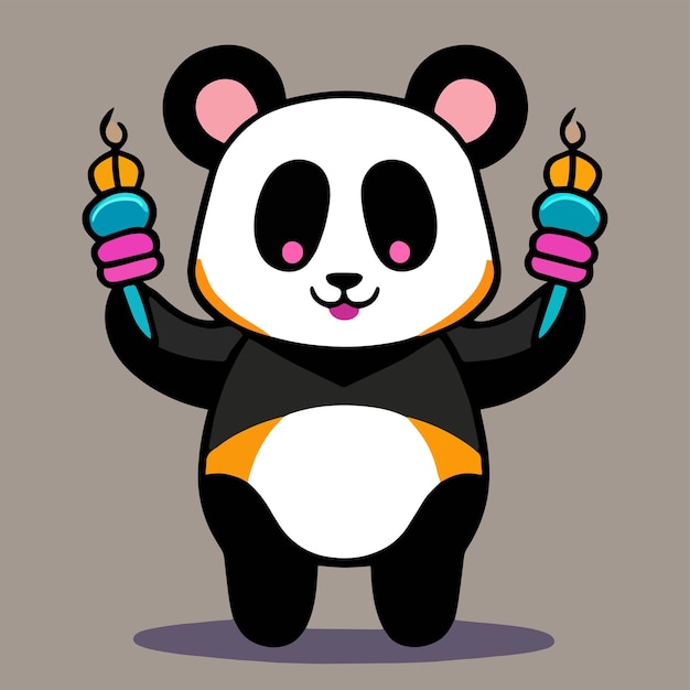 Simpatica mascotte per un disegno vettoriale a cartone animato piatto panda per simpatici animali adatto per il design di compleanno