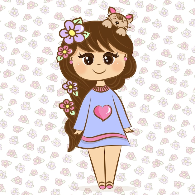 Vector cute mascot with flowers