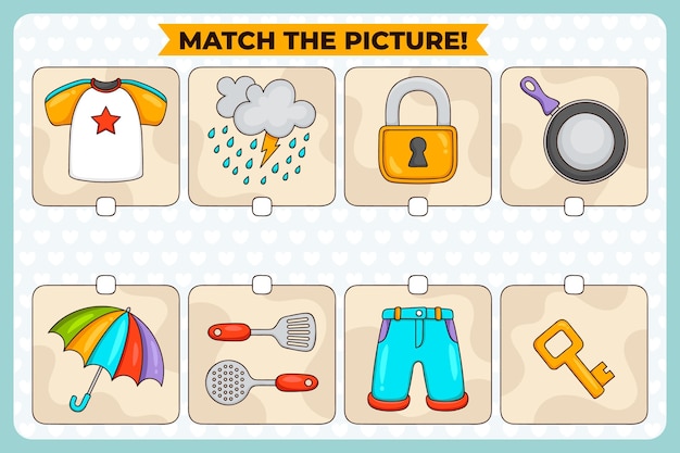 Cute match game with illustrated elements
