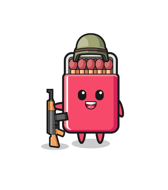 Cute matches box mascot as a soldier cute design