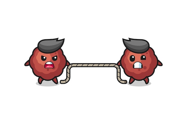 Cute meatball character is playing tug of war game , cute design