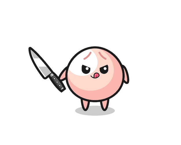 Cute meatbun mascot as a psychopath holding a knife