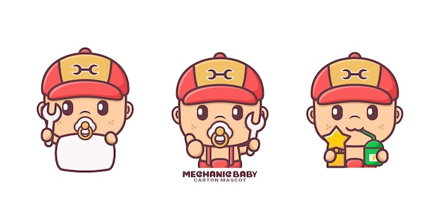 cute mechanic baby cartoon mascot