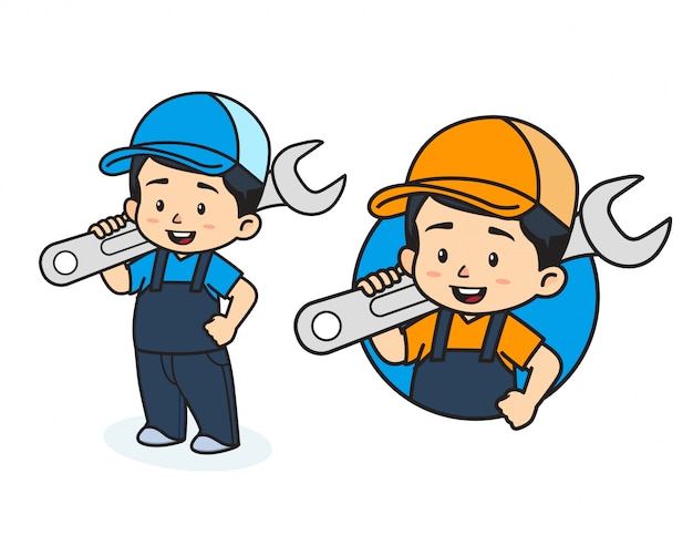 Cute mechanic mascot illustration