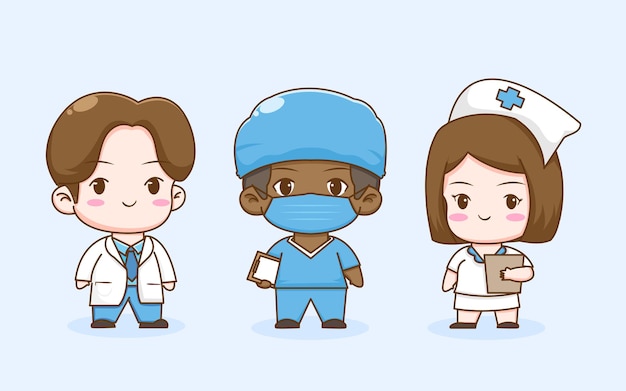 Cute medical team cartoon character