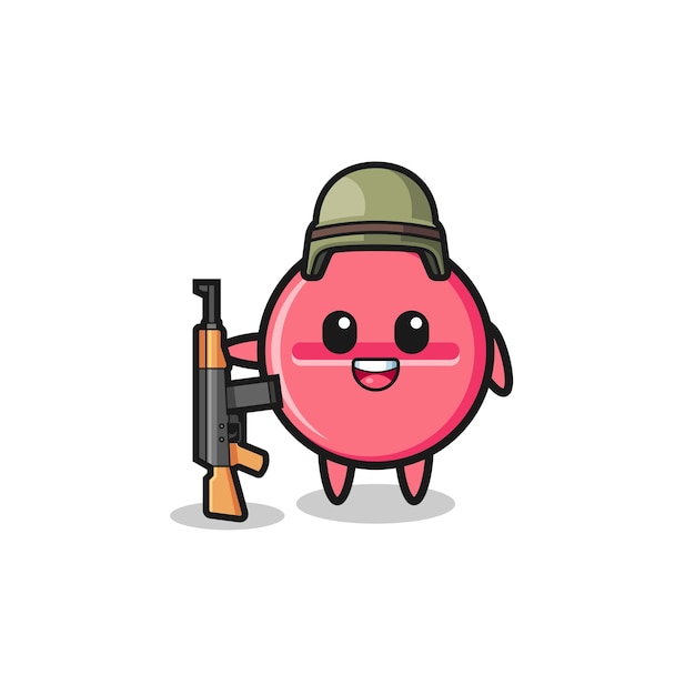 Cute medicine tablet mascot as a soldier