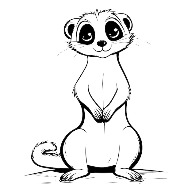 Cute Meerkat in black and white Vector illustration