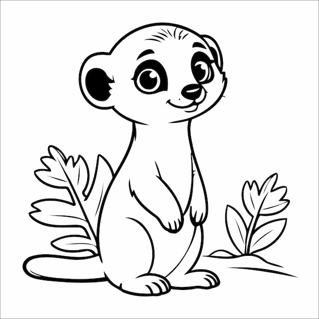 Vector cute meerkat coloring page for toddlers