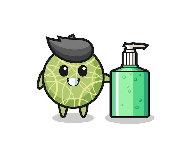 Cute melon fruit cartoon with hand sanitizer , cute style design for t shirt, sticker, logo element