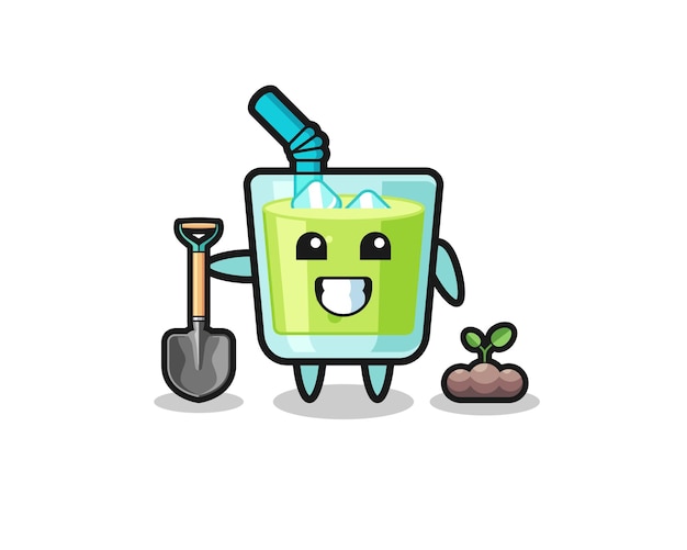 cute melon juice cartoon is planting a tree seed
