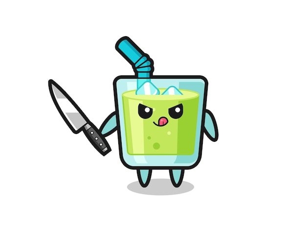 Cute melon juice mascot as a psychopath holding a knife