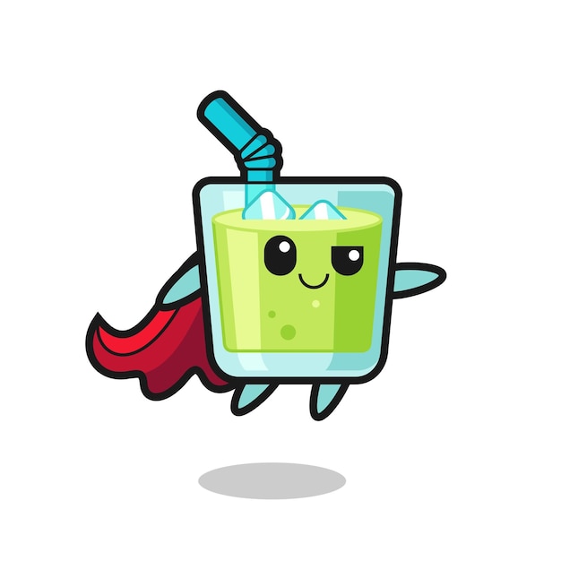 Cute melon juice superhero character is flying