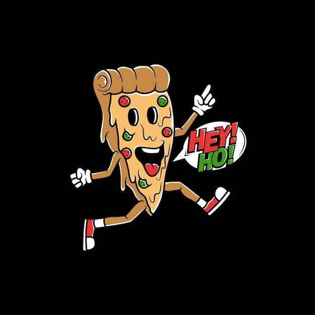 Cute melted pizza slice with cartoon vector icon illustration