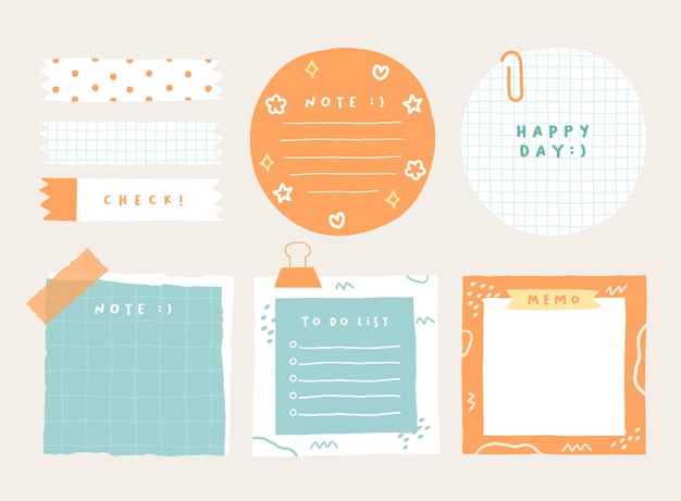 Cute memo template a collection of striped notes blank notebooks and torn notes used in a diary or office