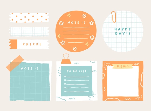 Cute memo template A collection of striped notes blank notebooks and torn notes used in a diary or office