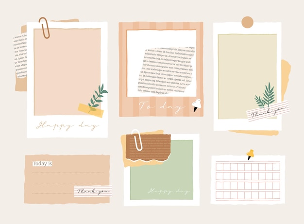 Cute memo template a collection of striped notes blank notebooks and torn notes used in a diary or office