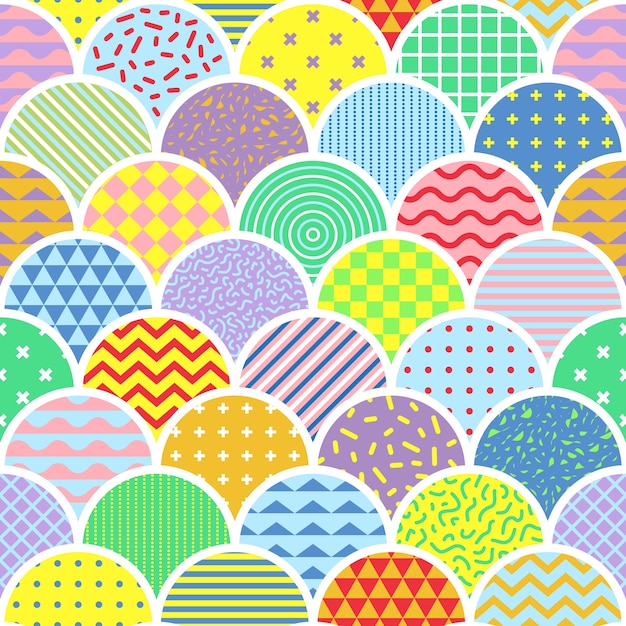 Vector cute memphis shell seamless pattern