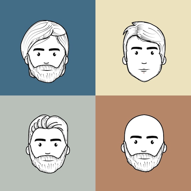 Vector cute men face with hairstyle and expression