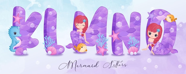 Vector cute mermaid alphabets part iii