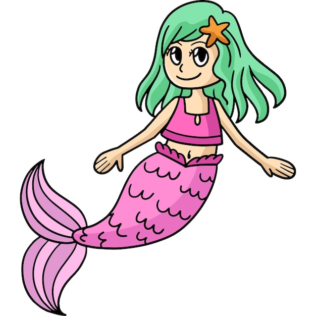 Simpatico cartone animato sirena colorata clipart illustrazione