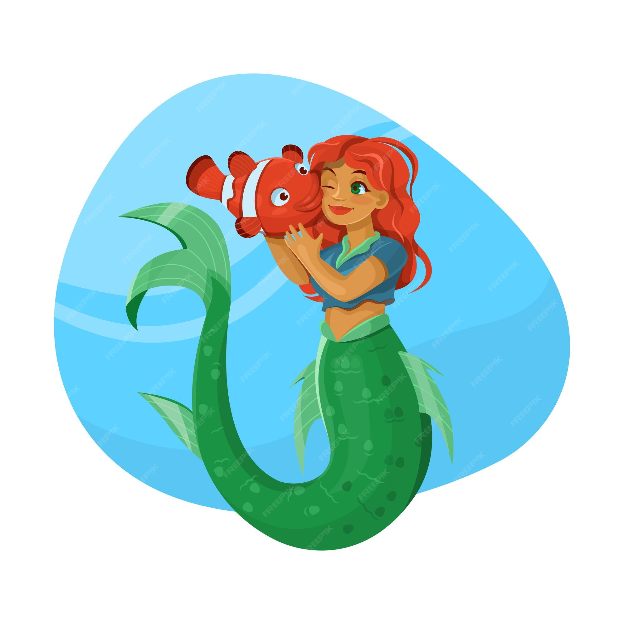 Premium Vector | Cute mermaid and clown fish cartoon character Premium Vector | Cute mermaid and clown fish cartoon character