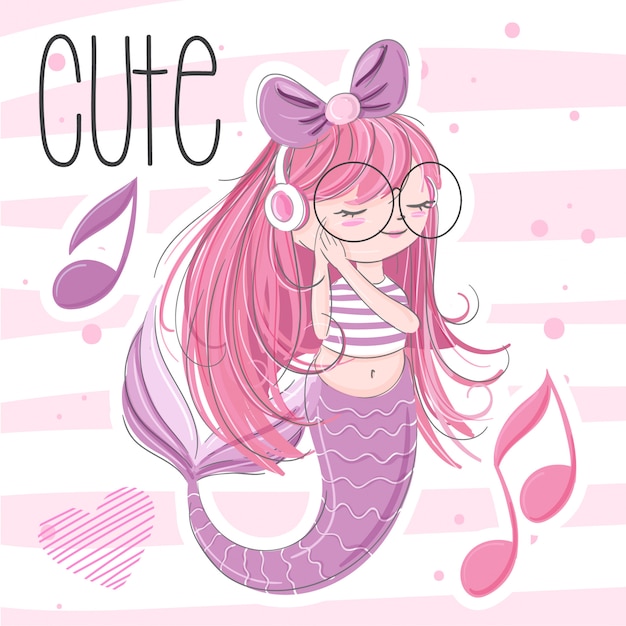 Cute mermaid hand drawn illustration-vector