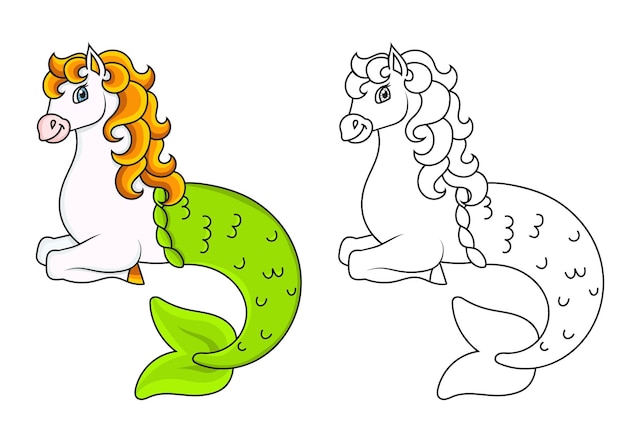 Simpatico cavallo sirena pagina del libro da colorare per bambini