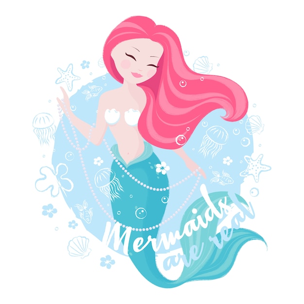 Cute Mermaid on sea