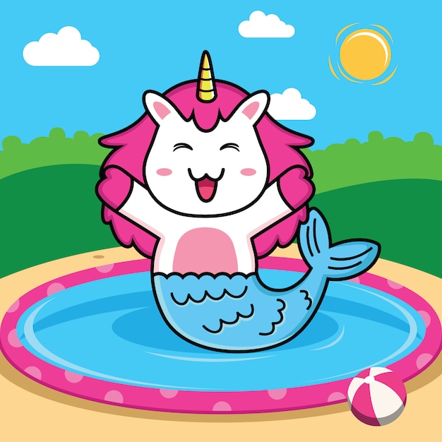 Cute mermaid unicorn cartoon