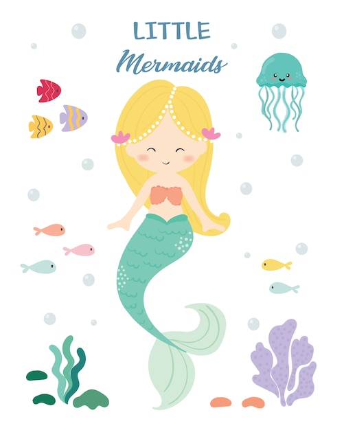 Cute mermaid vector.