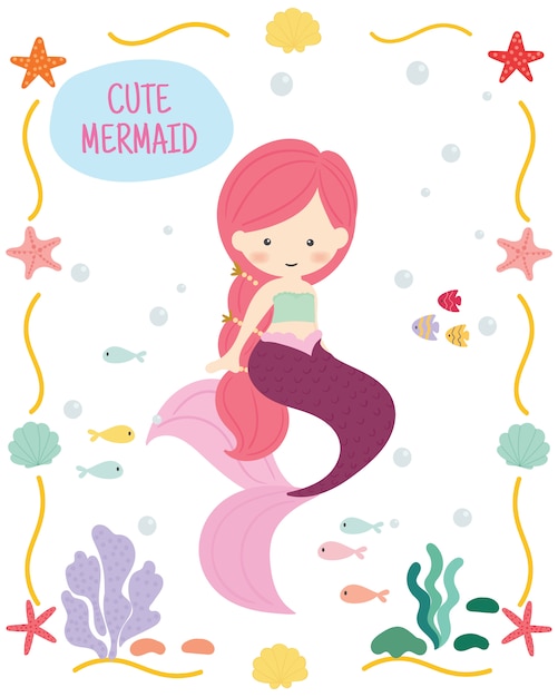 Cute mermaid vector.