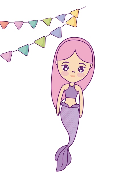 Vector cute mermaid with garlands hanging