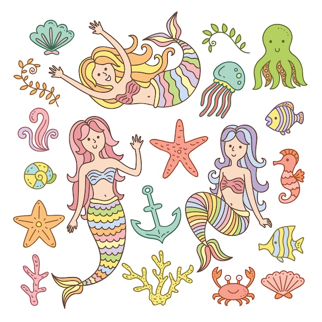 Cute Mermaids and Sea Element Collection