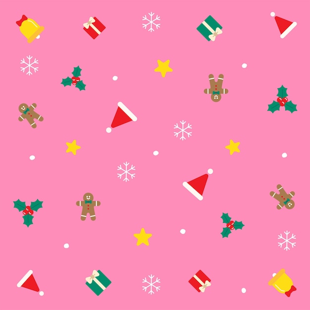 Cute Merry Christmas Holly Star Gift Box Snowflake Gingerbread Confetti Ditsy Memphis Pink Pattern