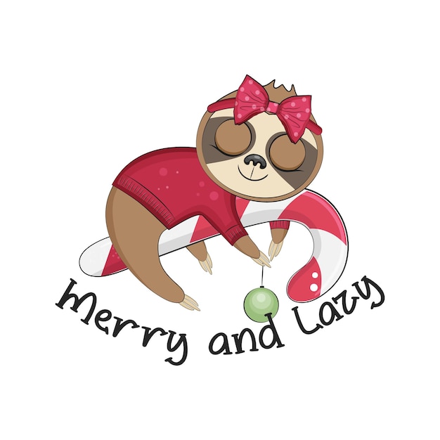 Cute merry christmas sloth. Winter holidays. Vector illustration.