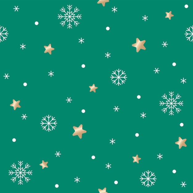 Cute merry christmas star snow snowflake confetti element ditsy green seamless pattern background