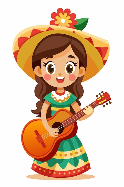 cute mexican girl playing guitar vector