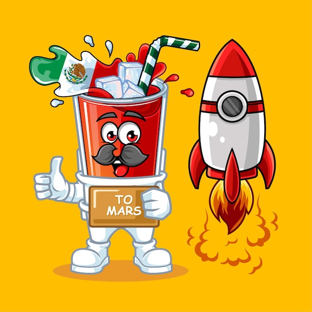 Cute mexico drink flag astronaut goes to mars vector mascot illustration