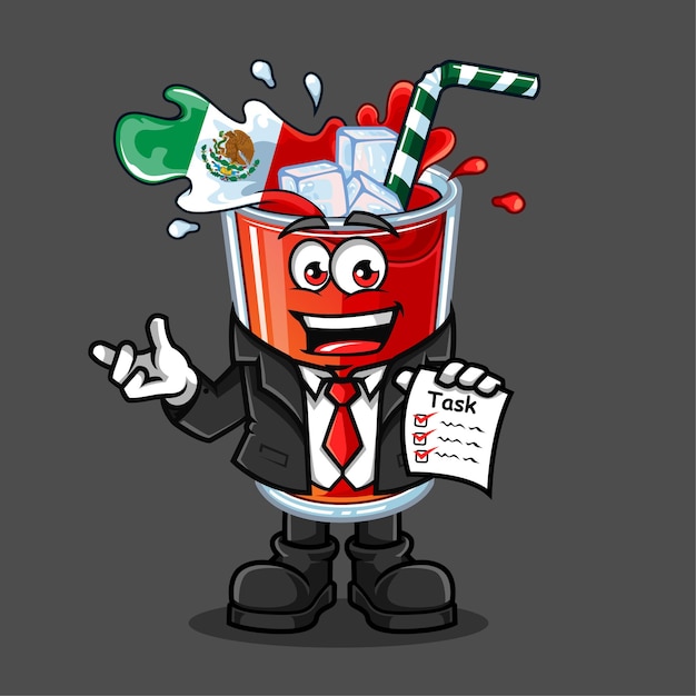 Bandiera sveglia della bevanda del messico nell'illustrazione della mascotte di vettore del vestito di affari