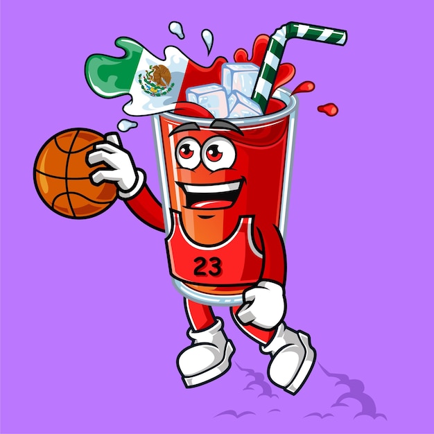 Cute Mexico drink flag playing basketball vector mascot illustration