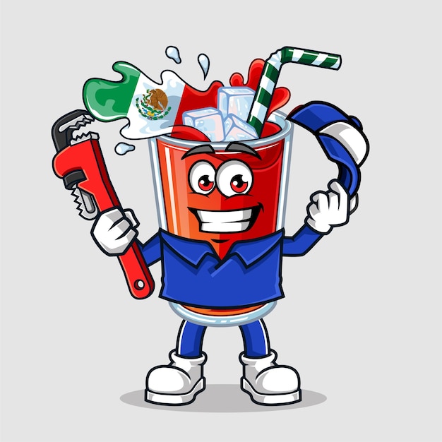 Vector cute mexico drink flag plumber vector mascot illustration