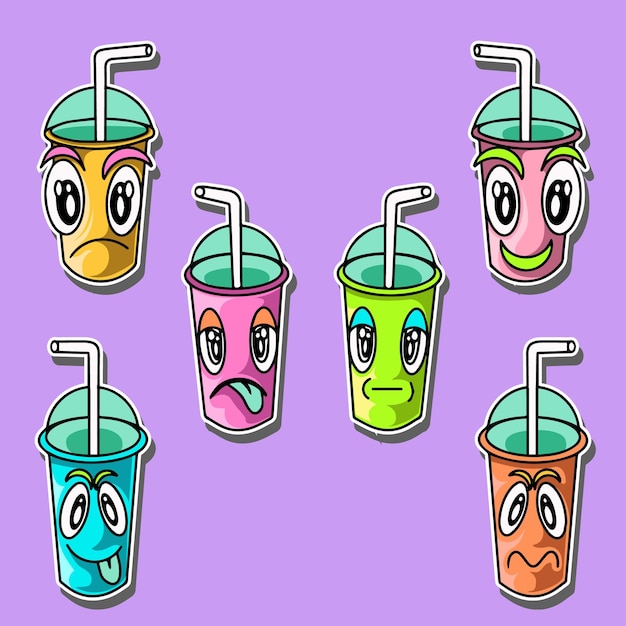 Cute milk bubble cartoon character set vector design